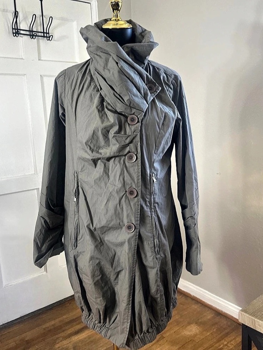 Monoreno Gray Hooded Trench Coat Like New